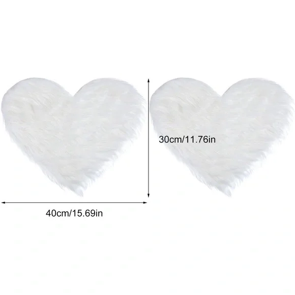 Fluffy Faux Heart Shaped Area Rug Fluffy Room Carpet White 2 Pieces - Picture 7 of 7